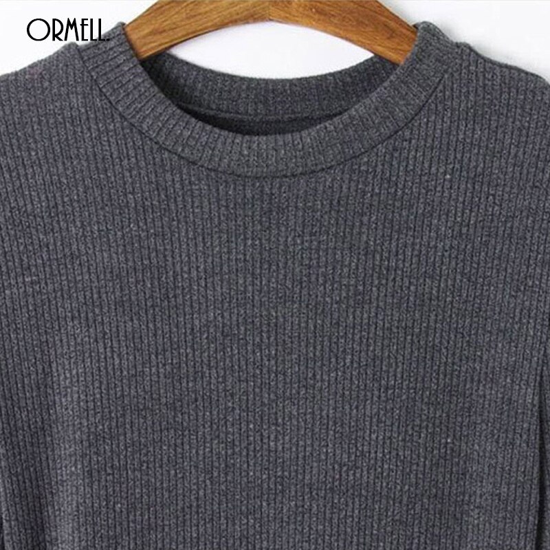 ORMELL Midi Knee Casual Women Knitted Dress Spring Female Long Sleeves Sweater Dresses Vintage Vestidos