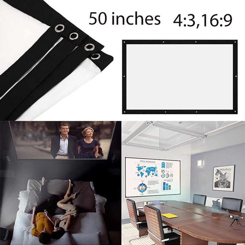 Pantalla para proyector de 50 pulgadas tela colgante de poliéster doblada para cine en casa, negocios, educación, escuela, pantalla de proyección plegada para juegos de TV