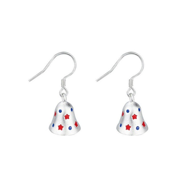 BONLAVIE 925 pendientes de plata para mujer Dulce Estrella campana colgante de oreja corta anillos de navidad