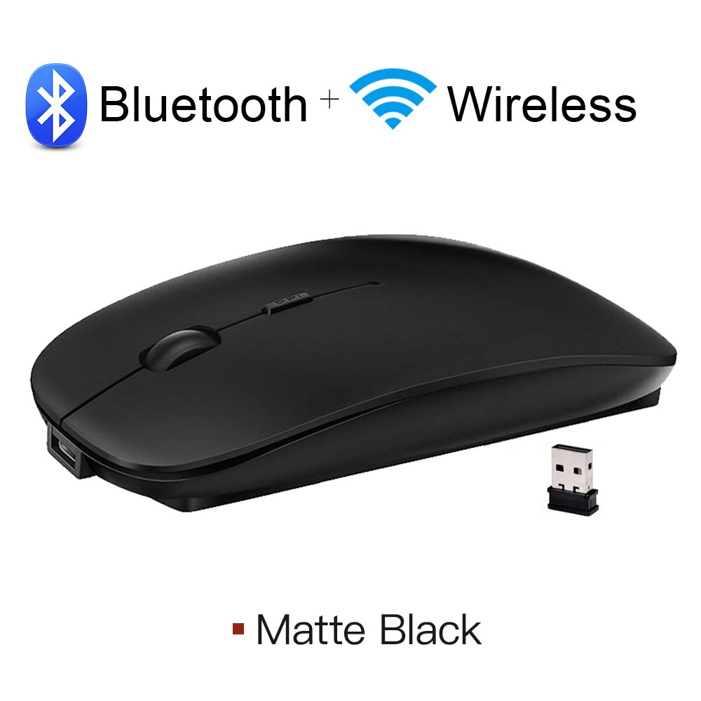 Draadloze Muis Bluetooth Oplaadbare Muis Draadloze Computer Stille Mause Ergonomische Mini Muis Usb Optische Muizen Voor Pc Laptop: Bluetooth Black