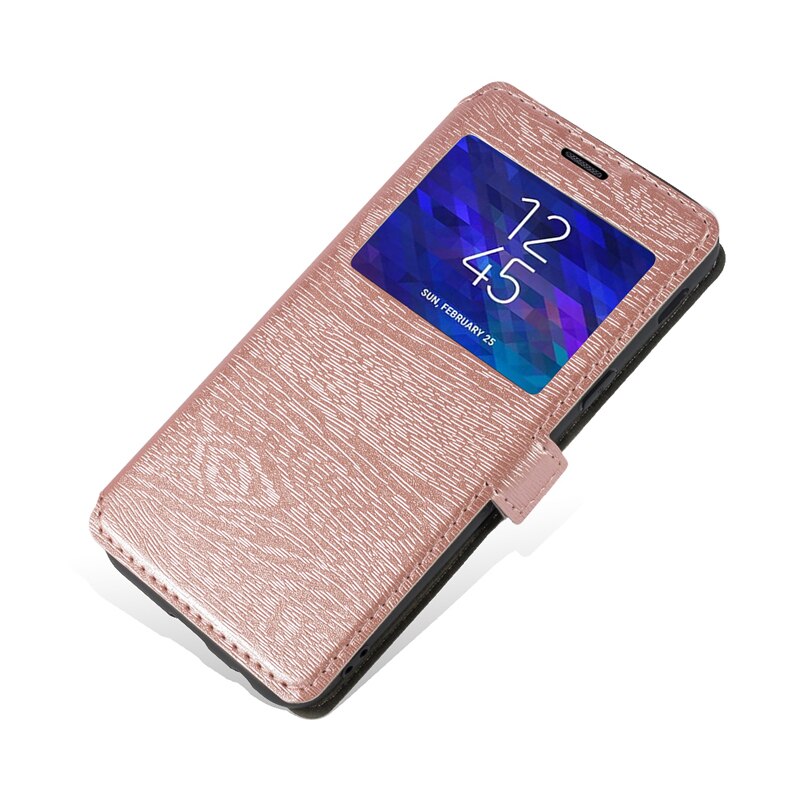 Pu leren telefoonhoesje voor huawei  y6p flipcase voor huawei  y6p kijkvenster boekhoes zachte tpu siliconen achterkant: Roségoud