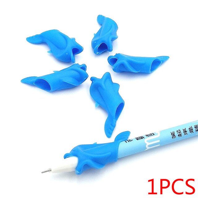 1Pcs Colour Drawing Toy Silicone Dolphin Fish Hold Pencil Children's Creativity Kids Students Pencil Writing Protect Finger Toy: Blue