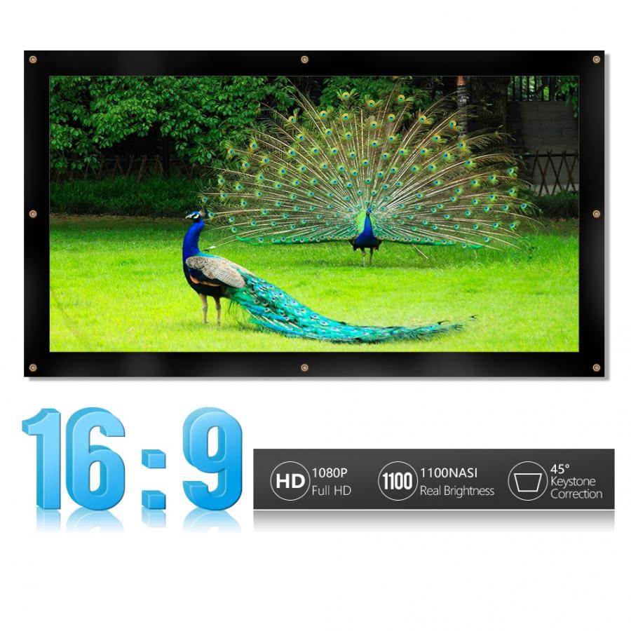 60/72/100/120/150 Inch 16:9 Indoor Outdoor Projection Screen Curtain Projector Matte White Lightweight and folding Screen