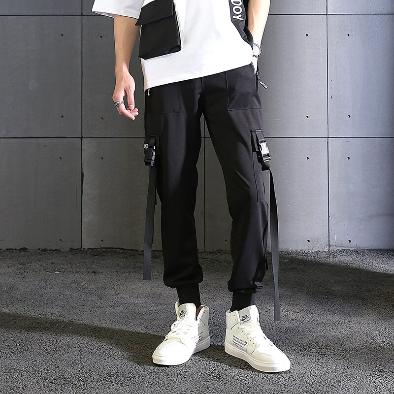 Ropa de calle , pantalones para hombre, pantalones de harén Cargo con múltiples bolsillos, pantalones casuales de Hip Hop, pantalones para correr negros, pantalones hasta el tobillo Harajuku para hombre