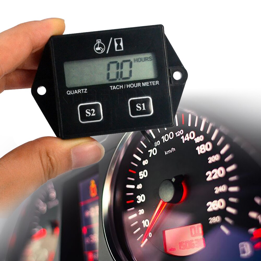 Motorcycle Digital Display Tachometer Motor Boat Engine Electronic Tachometer built in battery tach hour meter black