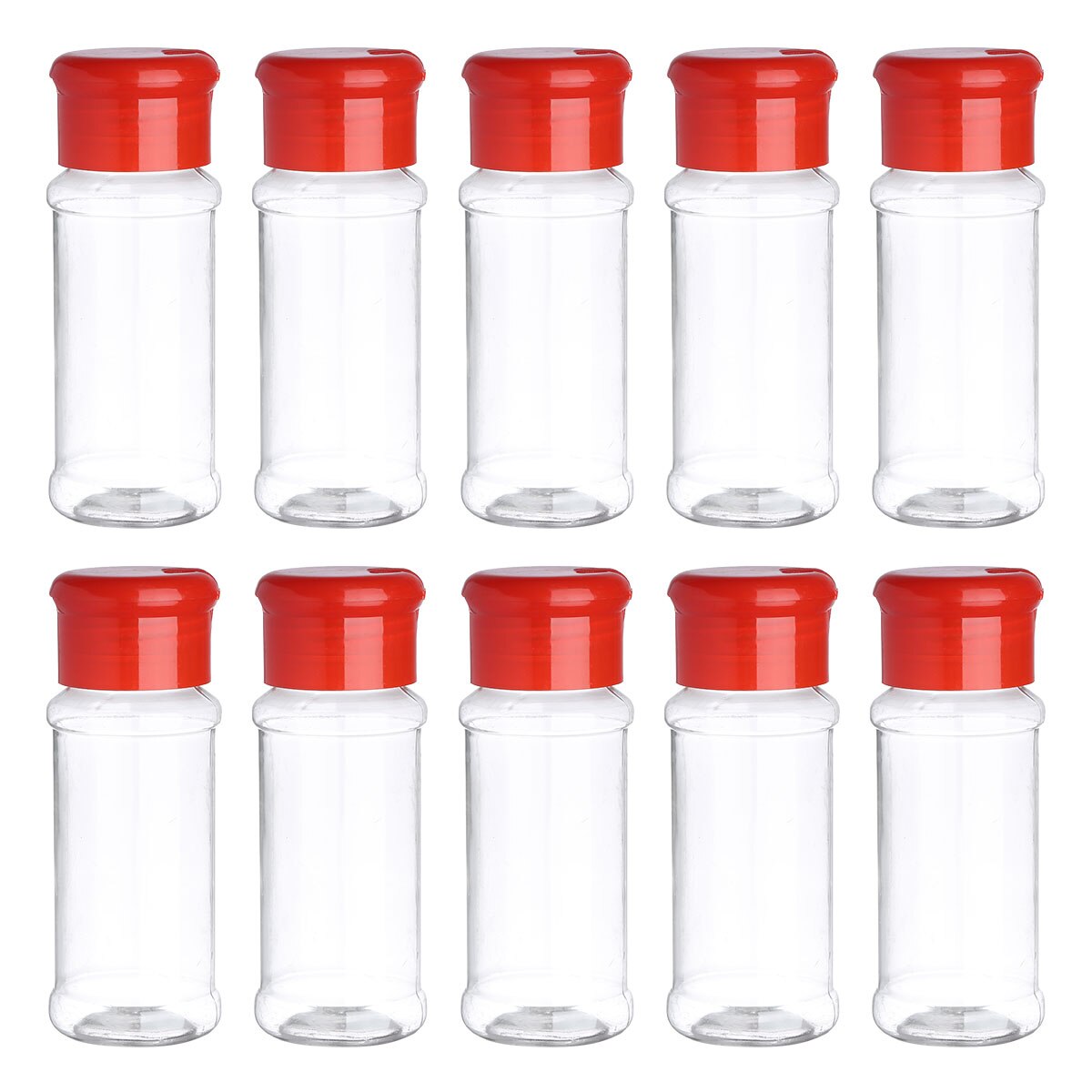 Botes de plástico para especias, tarro para condimentos, sal, pimienta, botellas para condimentos de barbacoa, botes de vinagrera, botellas con tapas de tamiz, 10 Uds., 100ml: Red