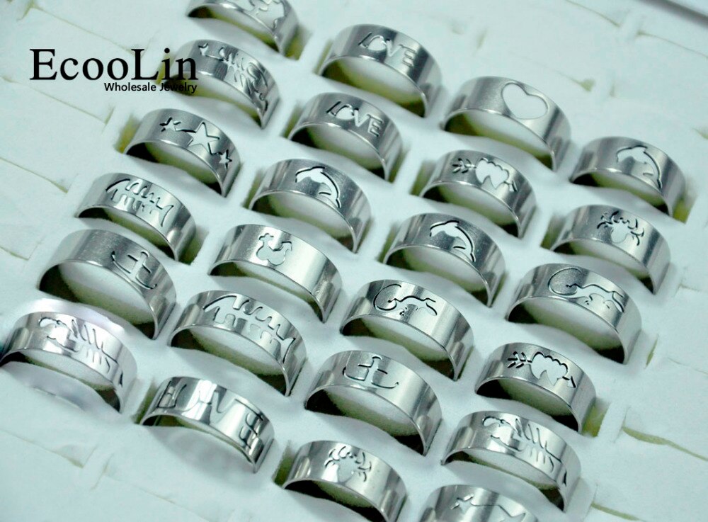 50Pcs Openwork Pattern Stainless Steel Men Rings Mixed Lots Men&#39;s Jewelry Bulks Packs LB117