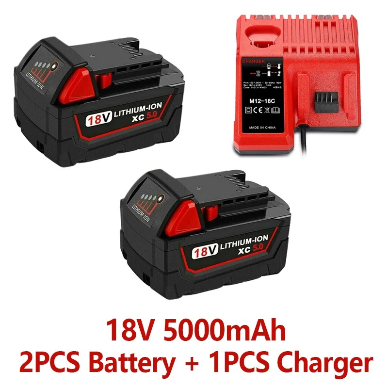 Batterie au Lithium 18V batterie Rechargeable originale 12Ah pour outil électrique Milwaukee M18 XC M18B2 M18B4 M18B5 Batteries avec chargeur