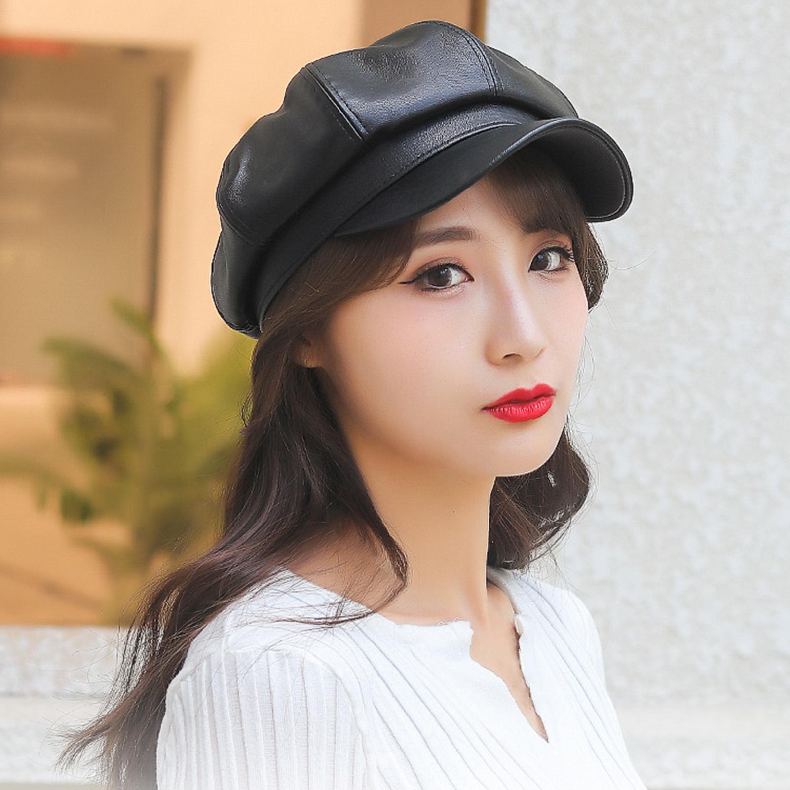 Vrouwen Hoeden Baret Cap Kunstleer Verstelbare Octagon Faux Lederen Hoeden Voor Party Street Wear Шапка Зимняя Женская