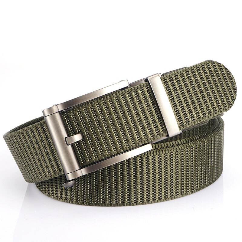 Deepeel 1pc 3.5*120cm canvas riem met automatische gesp, zonder tanden, tankpatroon, dikke nylon tailleband, heren outdoor vrijetijdsriem: Zilveren leger