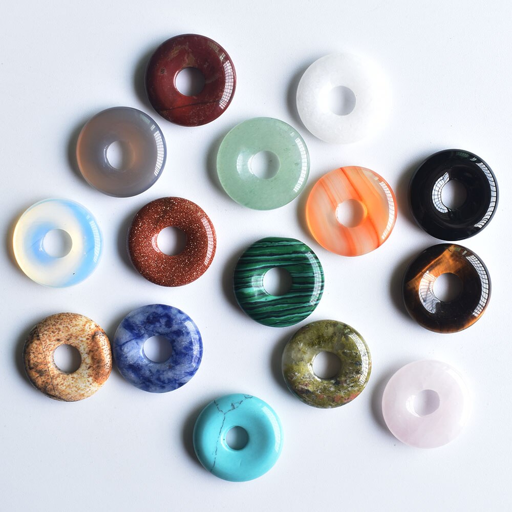 Assorted natural stone gogo donut charms pendants beads 18mm for jewelry making 15pcs/lot free