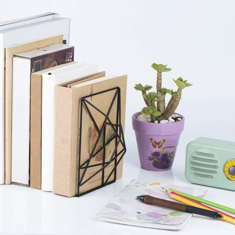 2 stk geometriske bogstøtter dekorative jernbogstop til hjemmekontoret unikke boghylder i retrostil