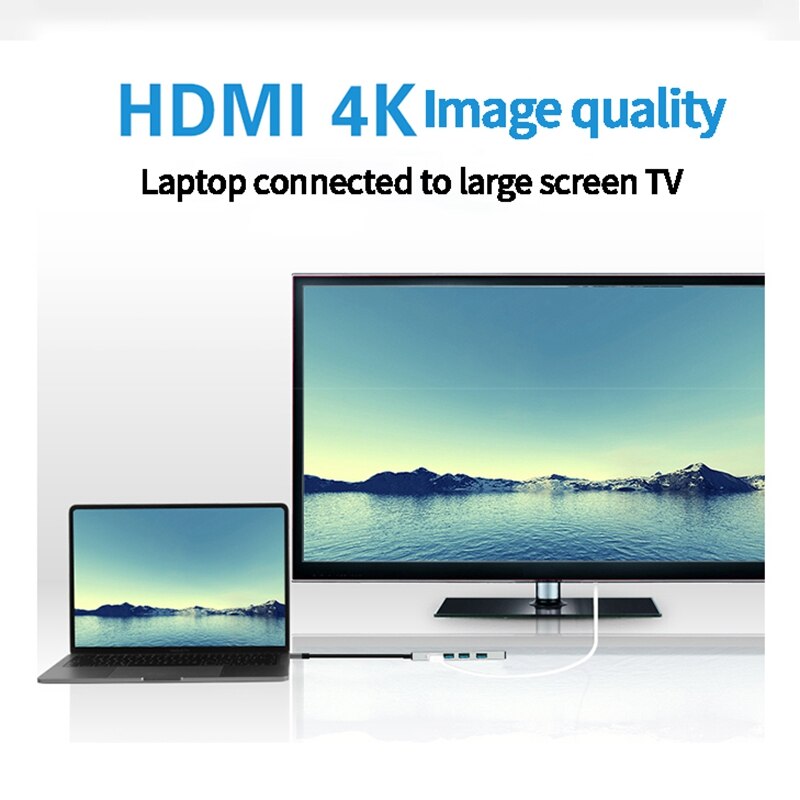 Usc tipo c hub para hdmi 4k 30hz 3 usb 3.0 usbc pd estação de carregamento rápido da doca liga de alumínio estender hub para
