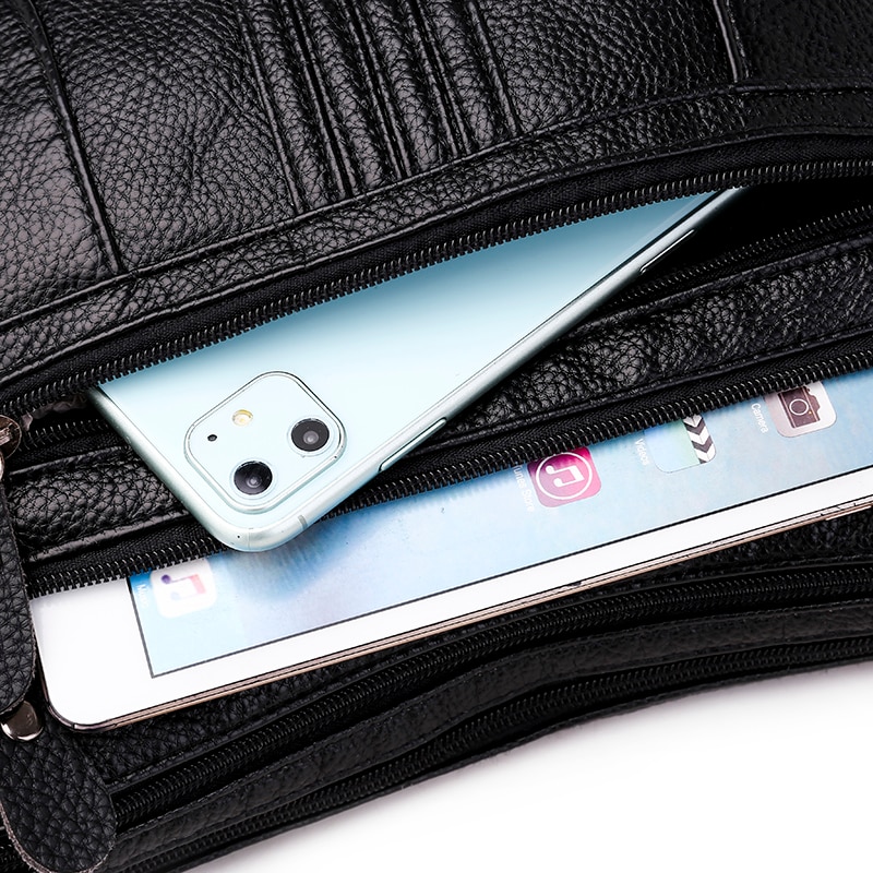 Sac à épaule en cuir PU souple pour femmes, sacoche multicouches pour dames, bourse sacs à main décontractés