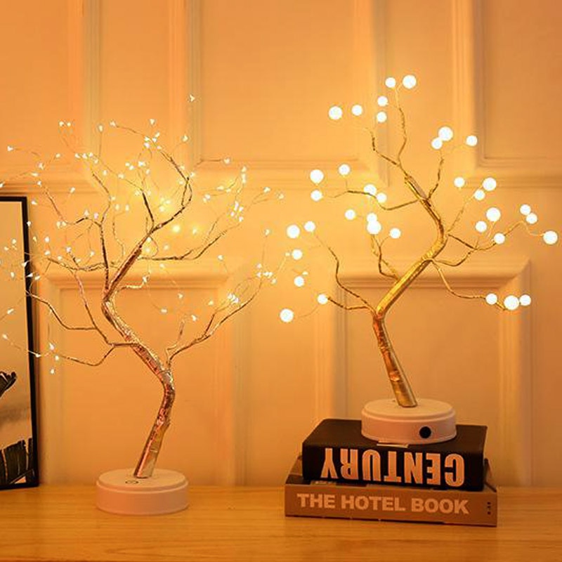 Night Light Mini Sensor Control Energy Saving Lamp Tree For Living Room Bedroom Lighting USB Battery-Operated Pearl