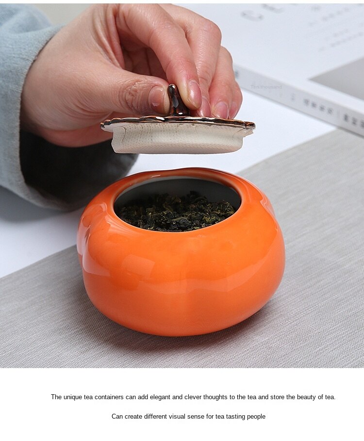 Kiln Sealed Moisture-proof Ceramic Tea Caddy Pure Color Pu'er Tea Black Tea Green Tea Storage Tank Persimmon Tea Caddy