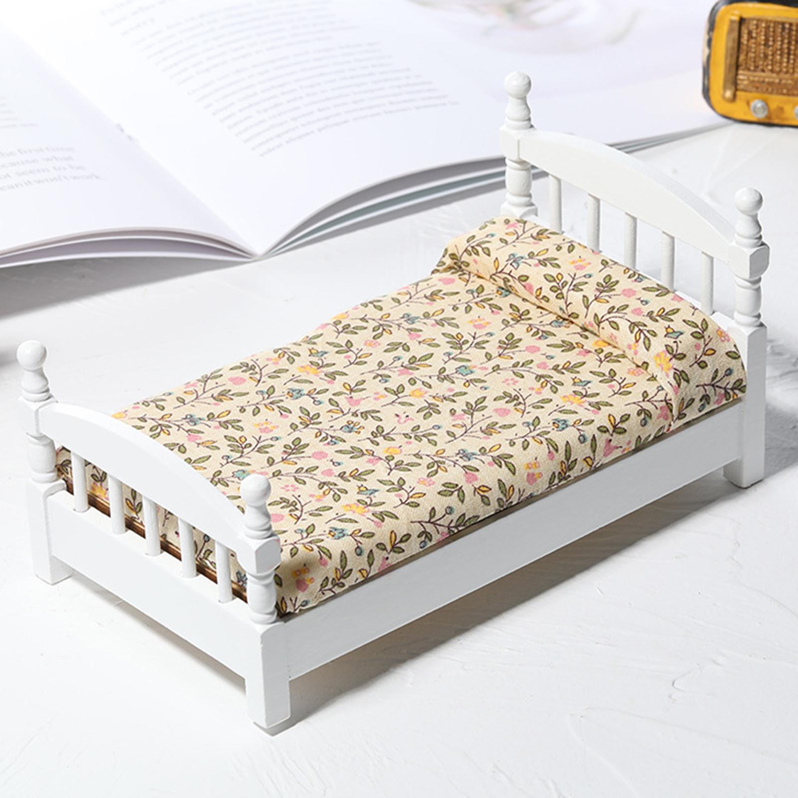 1/12 Cute Realistic Multifunctional Practical Attractive Miniature Wood Bed Living Room Toy Decor Furniture Model Ornament