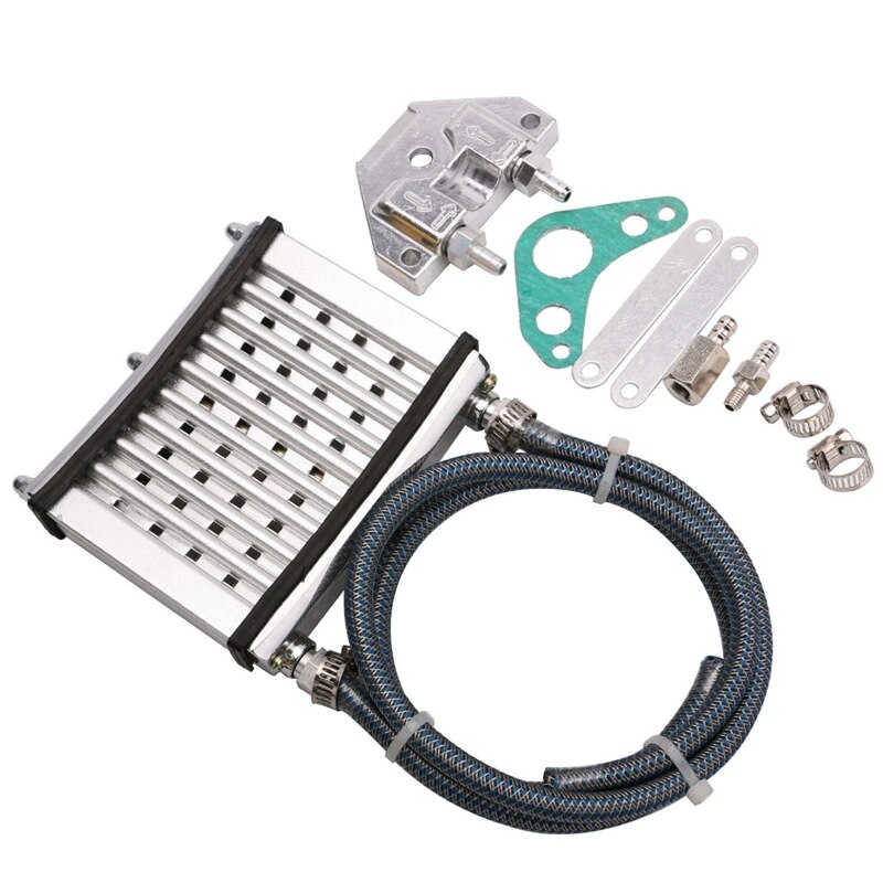 Universele motorfiets cnc motoroliekoeler koelradiator kit voor 50cc 110cc 125cc 140cc 150cc atv pit pro trail dirt zilver: Default Title