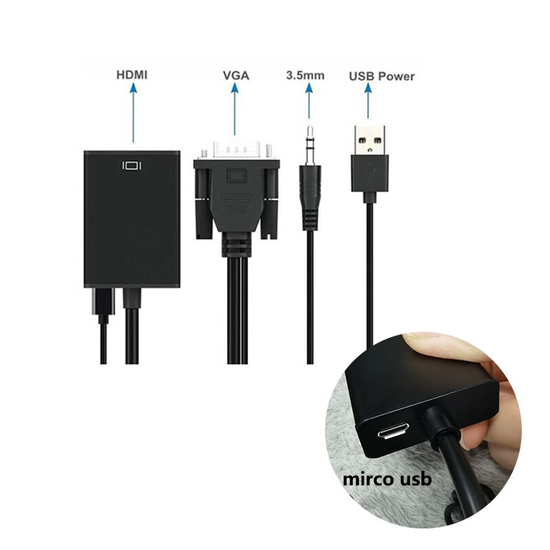 1080P Full Hd Vga Naar Hdmi-Compatibel Converter Kabel Audio-uitgang Vga Adapter Voor Pc Laptop Naar Hdtv projector