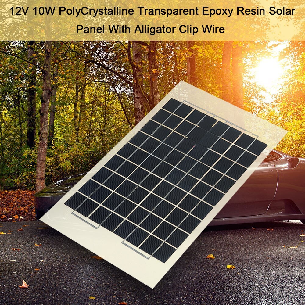 Panel Solar de resina epoxi transparente policristalina de 12 V 10 W 38X22 CM con Clip de cocodrilo de alambre