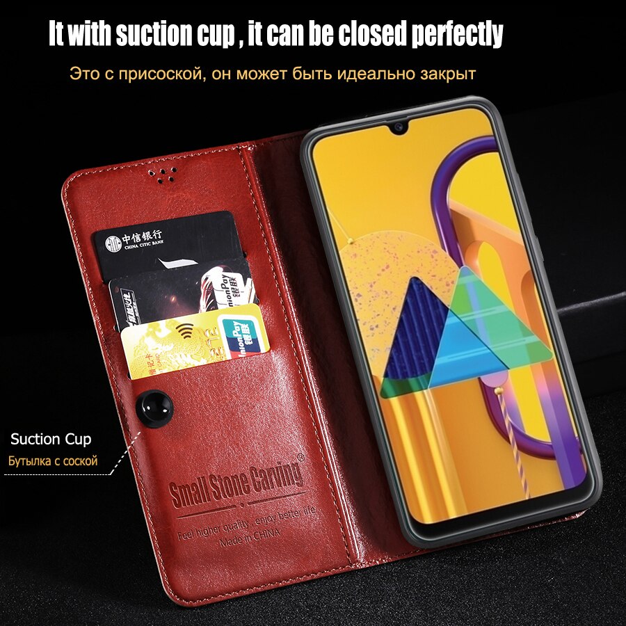 Luksusowe Retro Slim skórzane etui z klapką do Samsung Galaxy M31 przypadku portfel stojak magnetyczny okładka książki do Samsung M31 przypadkach