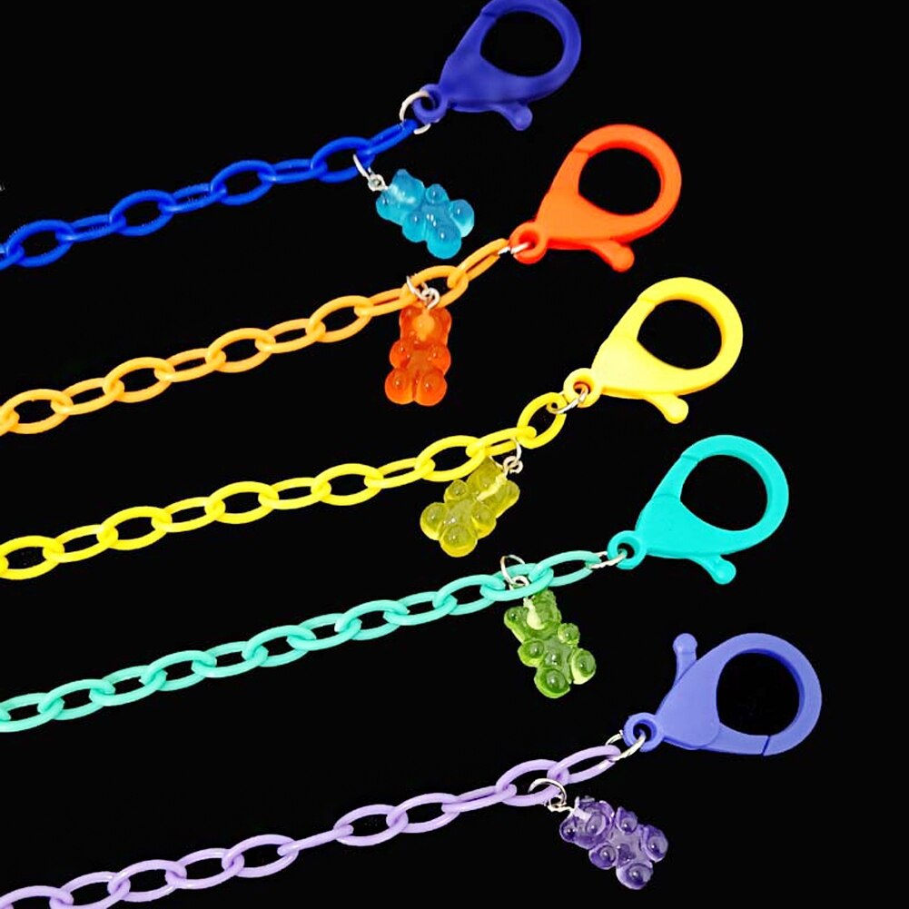 Candy Beer Handgemaakte Regenboog Kralen Vrouwen Girl Candy Kleur Kralen Masker Ketting Met Glazen Lanyard Anti-verloren Anti-strike