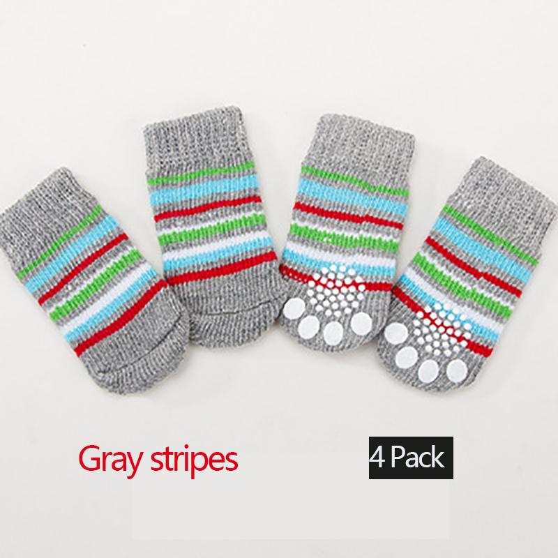 4 Pak Huisdier Sokken Antislip Bodem Puppy Hond Sokken Hond Voet Cover Teddy Poedel Katoenen Sokken voor Honden Sokken Bulldog: Gray stripes / S