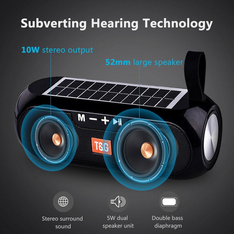 Draadloze Bluetooth Speaker Outdoor Draagbare Kolom Super Bass 3D Stereo Muziek Box Solar Power Bank Boombox Waterdichte Usb Aux Fm