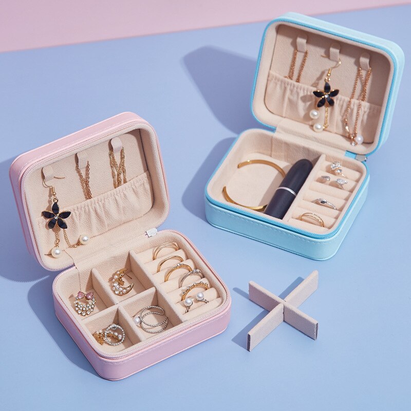 Neceser de viaje para organizar joyas, caja de almacenamiento de joyería de cuero Pu resistente al agua, para el hogar, pendientes, anillo, artículos de organización