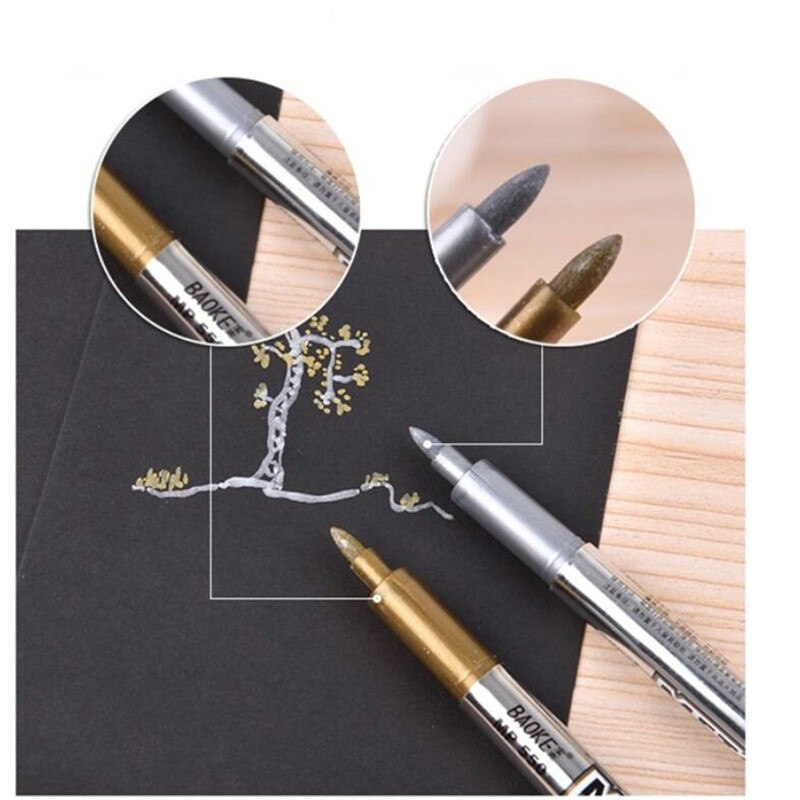 DIY Metal Waterproof Permanent Paint Art Marker Pens Gold Silver 1.5mm Student Supplies Craftwork Pen