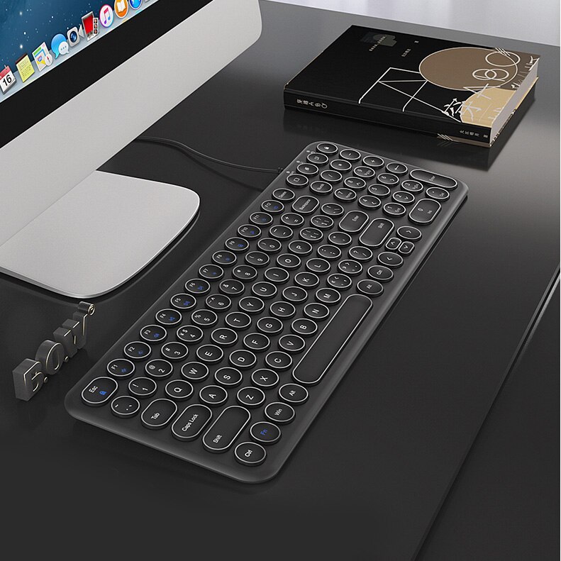 Bogen 100 Schlüssel Draht Dünne Tastatur, Ultra-Dünne verdrahtet USB Multimedia Mini Tastatur (Runde schlüssel) für Pc/Computer/Laptop/Mac: Schwarz