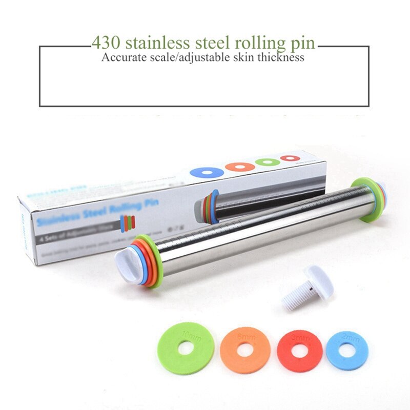 Rolling Pin Pastry Mat Set Stainless Steel with Scale Adjustable for Baking Dough Pizza Pastry Biscuits