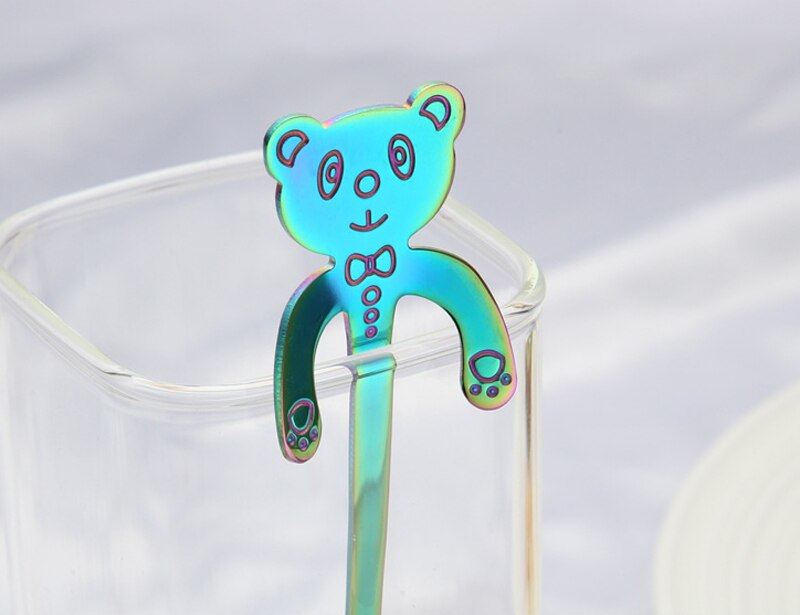 Fargerik rustfritt stål panda skje, liten espresso skje, morsom skje oppheng, teselskap stiring scoop, katt te skje