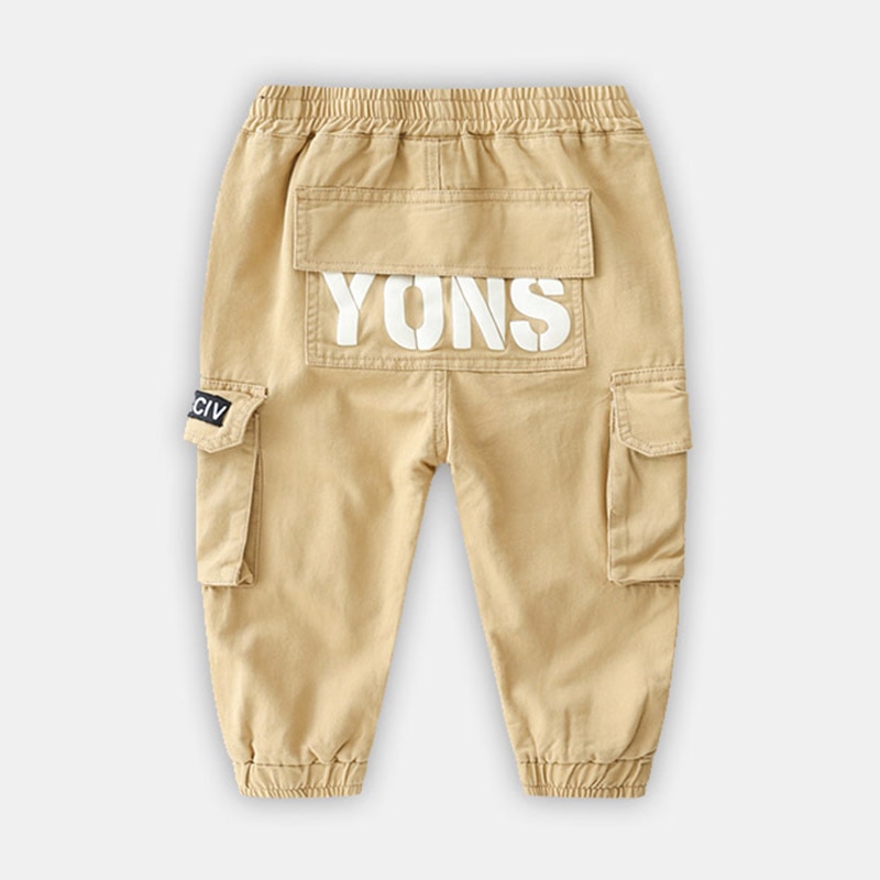 Baby Cargo Pants Spring Kid's Clothes Children's Letter Trousers Big Pocket Elastic Long Pants For Boys 2-7-9-10 Years