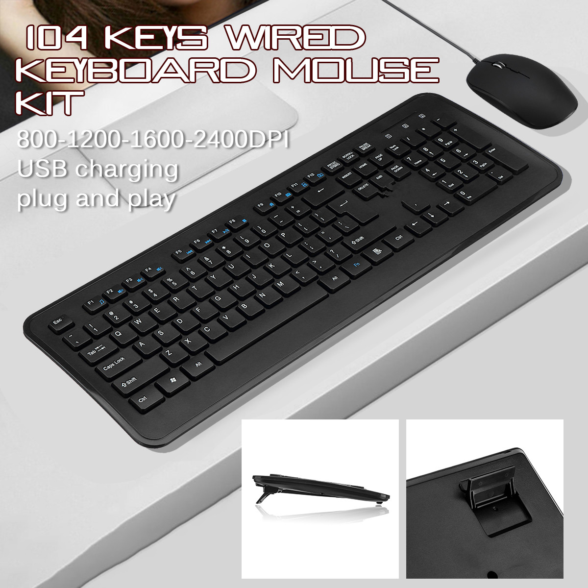 104keys Wired Gamer Keyboard 2400DPI Mice LED Gamer Mouse Combo Backlight Keyboard Mechanical Feel Gaming Keyboard For PC Laptop