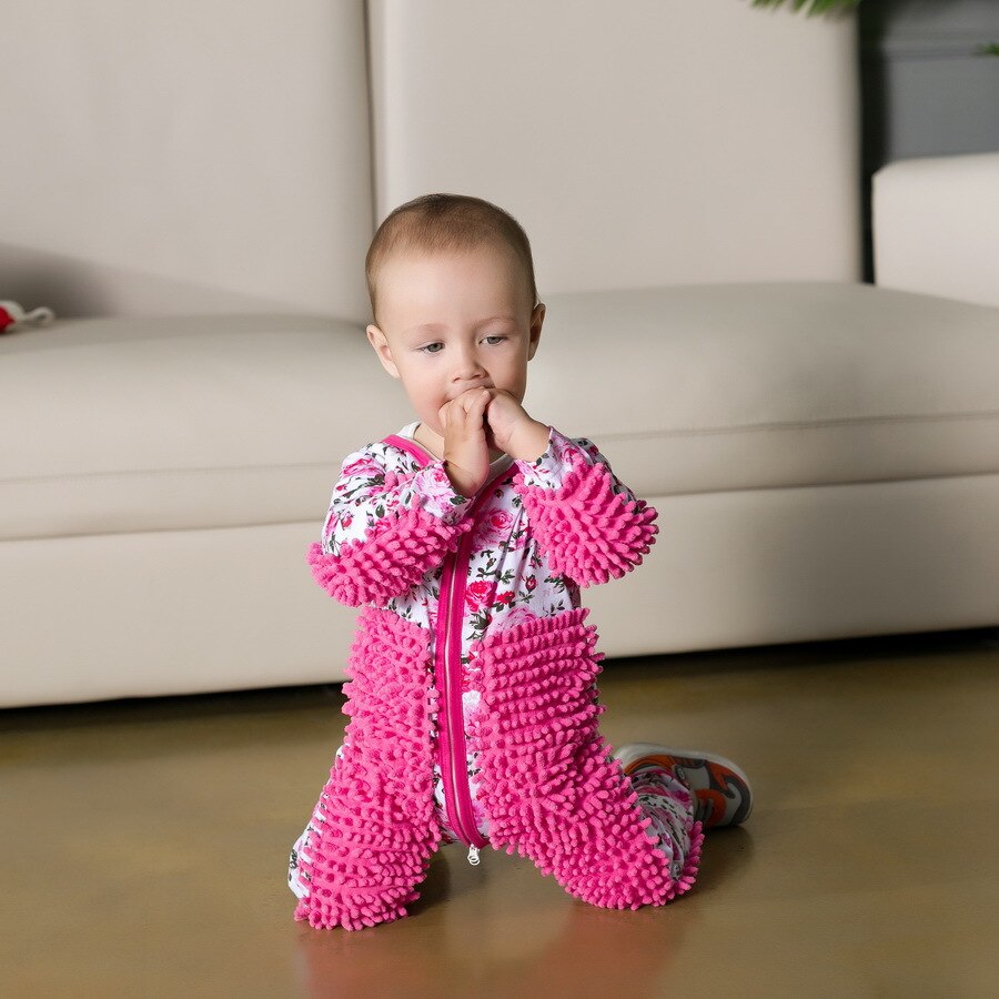Baby dweil romper outfit meisje rompe jongen meisje poetsmiddelen vloeren schoonmaak dweil pak schoonmaak dweil sui kinderen kruipen peuter jumpsuit: A / 3m