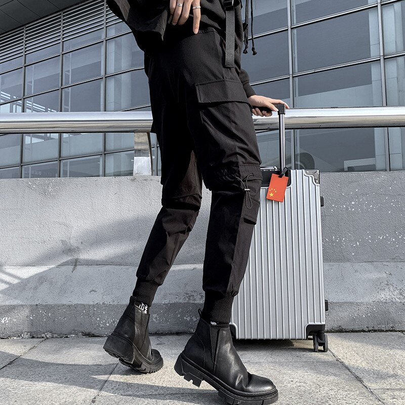 negro pantalones hombres larga Streetwear ropa coreana Hip Hop Punk pantalones Harem estrechos de estilo Safari pantalones Casuales