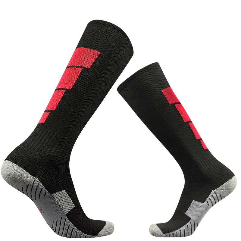 Parent-child Football Sports Socks Men Women Long Tube Thick Knee-high Non-slip Towel Bottom Compression Socks: black with red / adult EUR 39-45