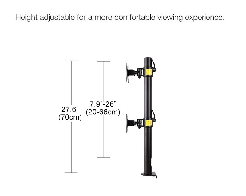 Desktop Clamping Dual 10"-30" Computer Monitor Mount Vertical Array Stand Two Screens Bracket Max Loading 10KG Per Arm