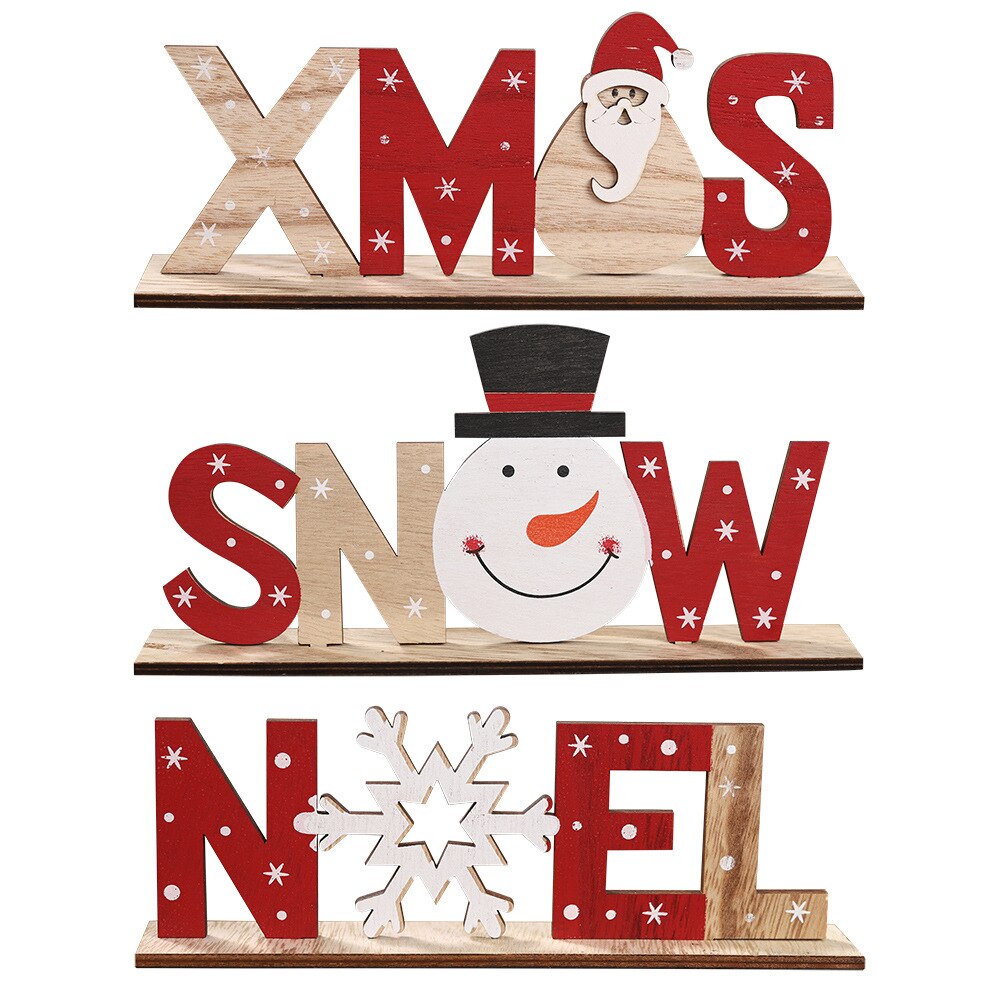 nueva letras de madera decoraciones de Navidad de piezas de madera DIY adornos tres dimensiones ronda casera de la Mesa