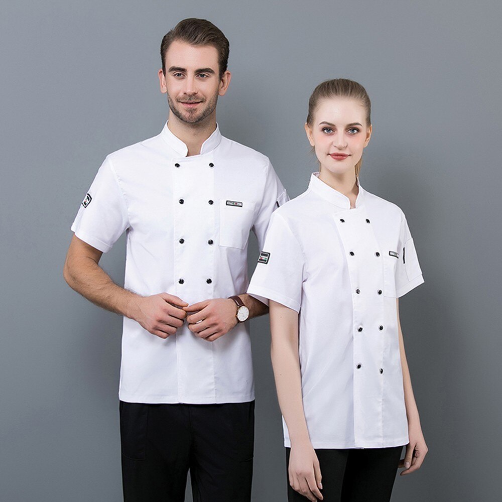 Hotel restaurant køkken kok madlavning uniform kortærmet unisex sommer cafe frisør salon tjener arbejdsjakke gratis tørklæde