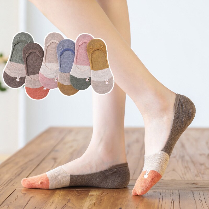 5 Piars/Pack Kawaii No Show Socks Women Cotton Ankle Cute Breathable Sweat-absorbent Comfortable Spring Summer Autumn