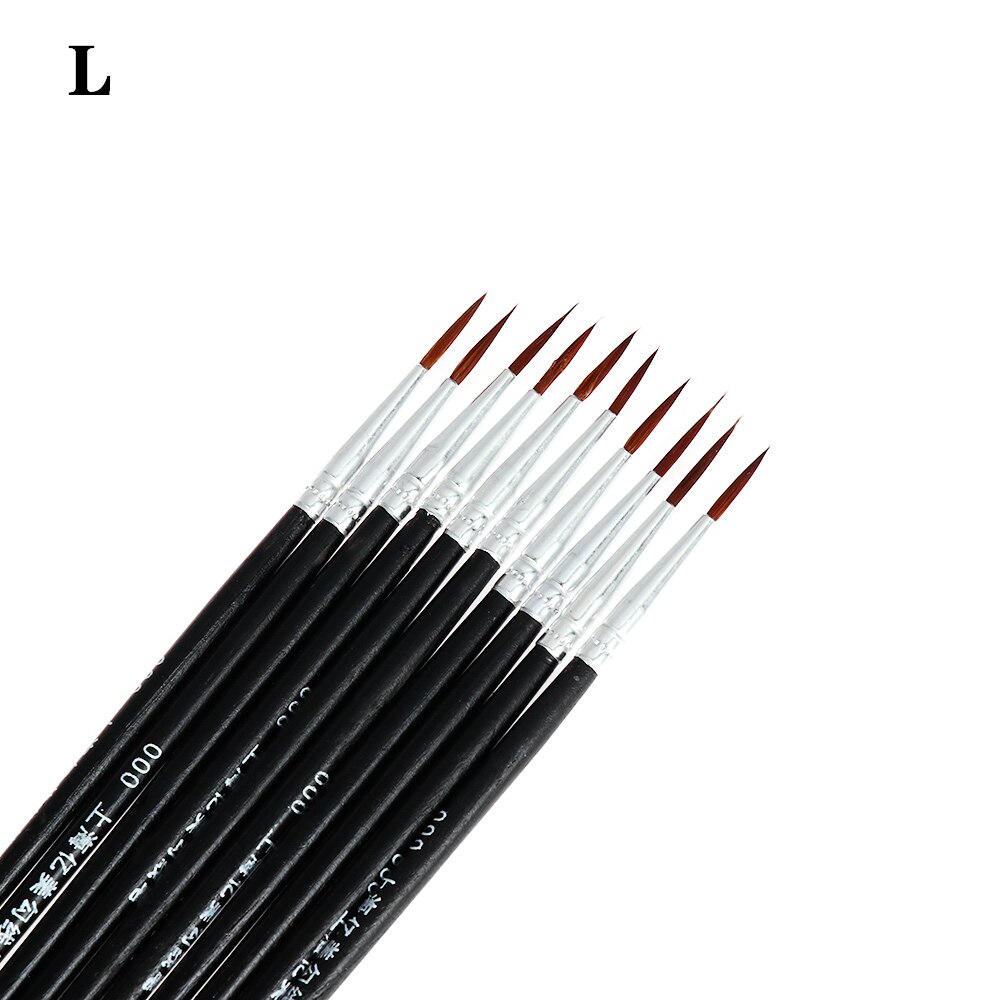 10 teile/satz Feine Hand Gemalt Dünne Haken Linie Stift Kunst Liefert Zeichnung Kunst Stift Pinsel Nylon Pinsel Acryl Malerei stift: L-Schwarz