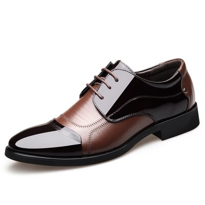 Mens Dress Shoes High Heels 6CM Formal Leather Shoes for Men Brand Italian Wedding Men Shoes Lace Up Zapato Oxford: Brown / 6.5