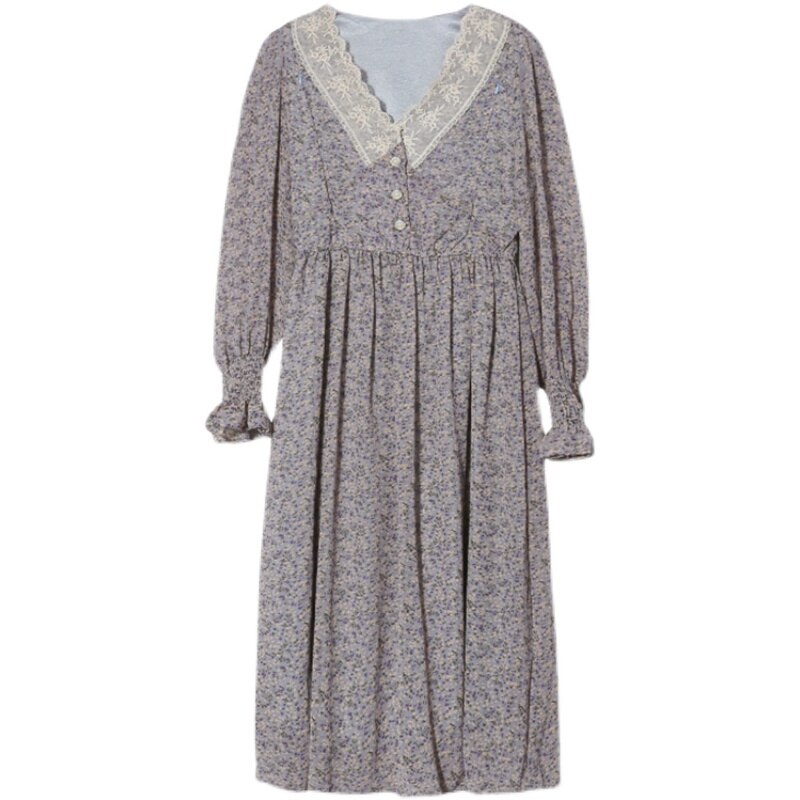 Herbst Schwangere Still Kleid mit Invisible Zip Fly Spitze V-ausschnitt Mutterschaft Chiffon Pflege Kleid Stillen