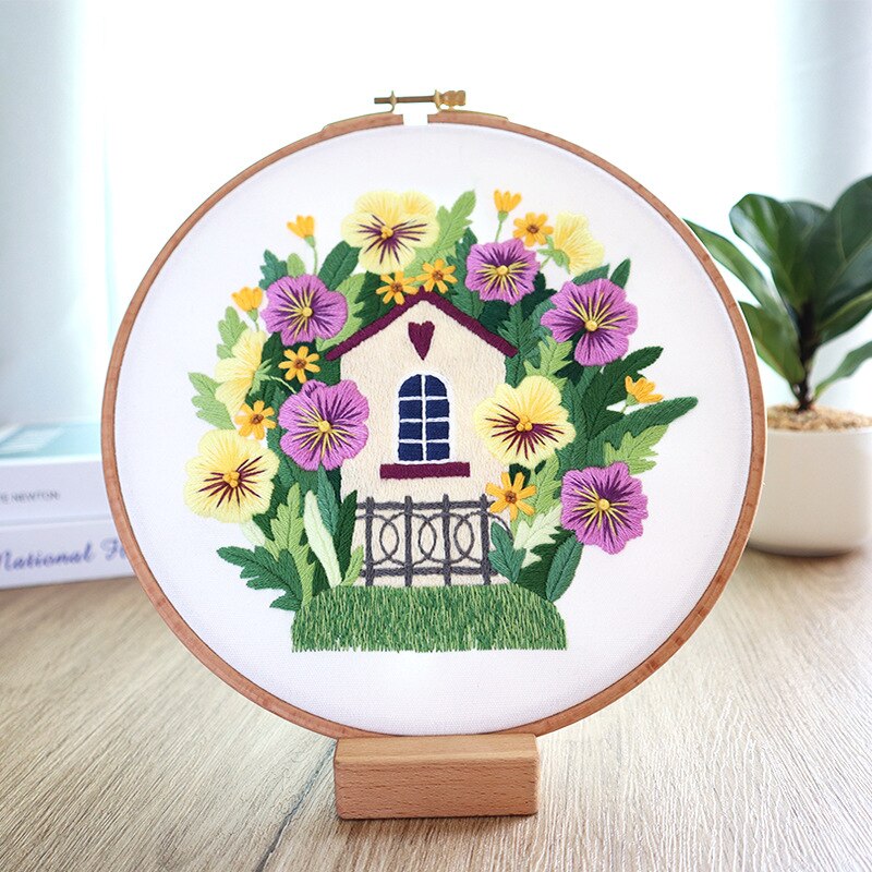 Garden Little Elfs' House Embroidery Kit DIY Needlework Fairy Land Pattern Needlecraft for Beginner Cross Stitch(Without Hoop): D