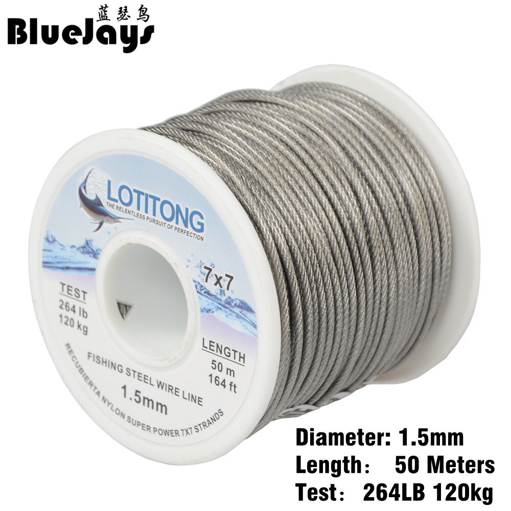 Super Power 70LB-368LB Vissen Staaldraad Lijn 7X7 Strengen Trace Coating Draad Leider Coating Jigging Draad Lood Vis jigging Lijn: 1.5mm 50 meters