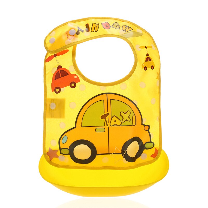 1 Pcs Waterproof Baby Bibs Apron Cute Cartoon Baby Bibs Towel Adjustable Detachable Baby Burp Bibs Infant Supplies: Yellow car