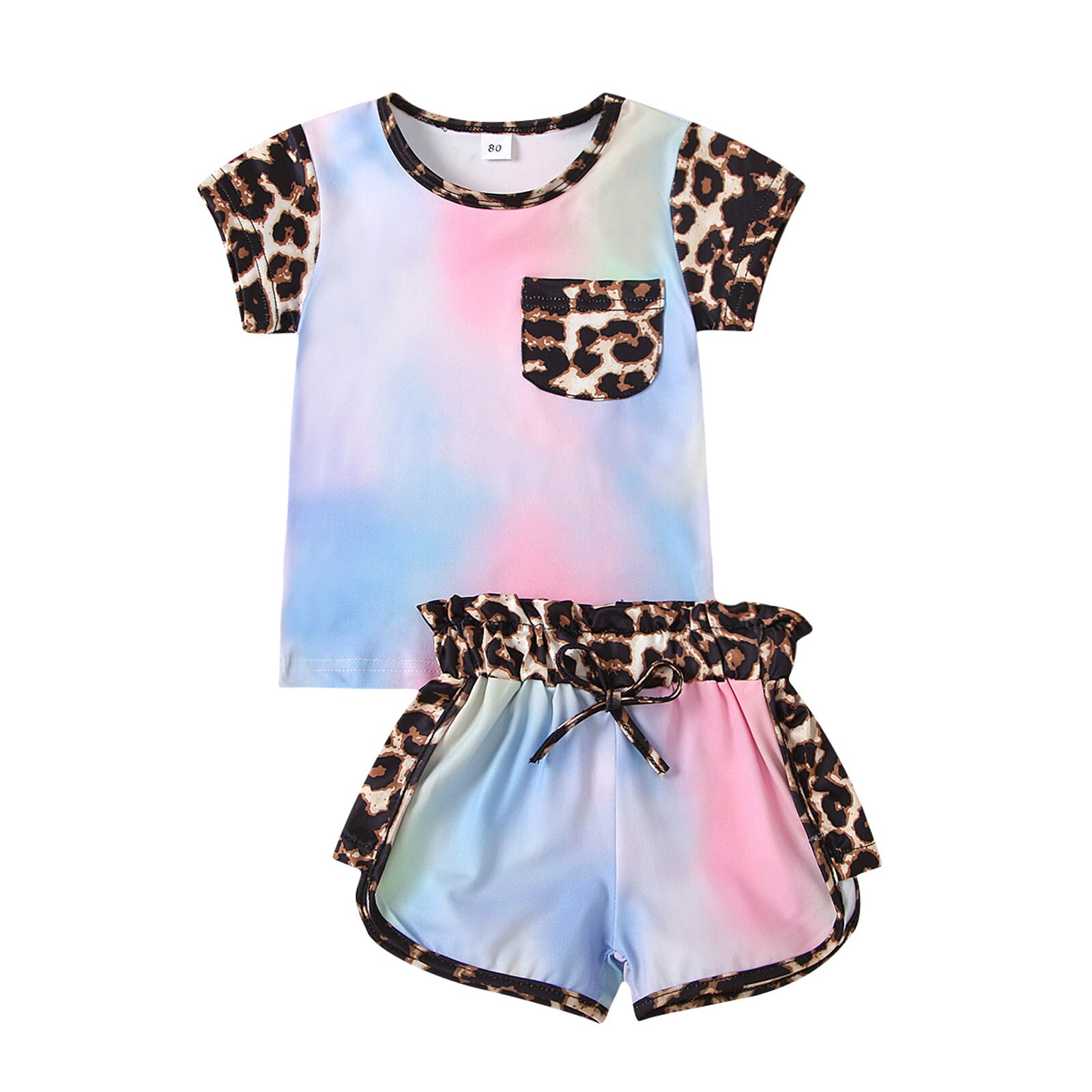 Newborn Toddler Outfits Baby Girls Colorful Print Leopard Cute Two-piece T-shirts+shorts Pant Clothes Summer Casual Sets: Hot Pink / 120