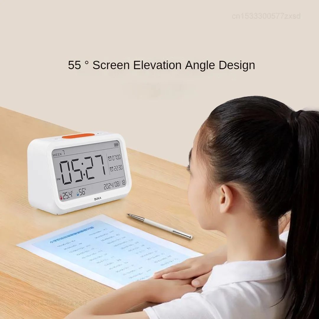 DUKA MT2 digitale klok, thermometer, vochtigheidsmeter, sensor, tijd, kalender, desktop multifunctionele klok met nachtlampje